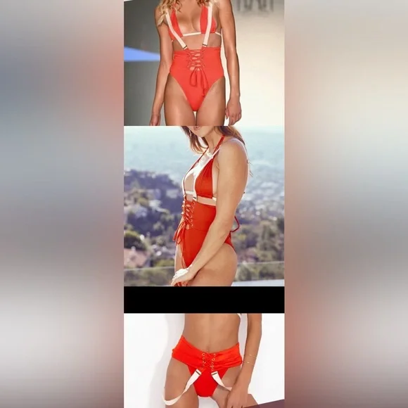 🍊 WE ARE HAH Haht Blood Orange SET Titsy Top + Get Waisted Bottom Sz M - Picture 2 of 5